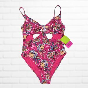 Tabitha Brown Target Womens Swimsuit M Pink Floral French Cut Bathing Suit NEW